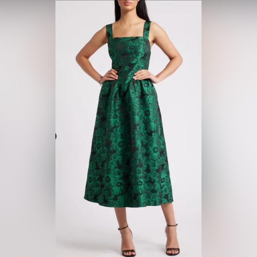 Chelsea28 Brocade Green Floral Dress
